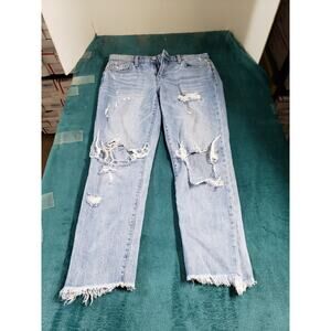 Gap Jeans Size 27 Womens Blue Distressed Stretch Pants Mid Rise Best Girlfriend